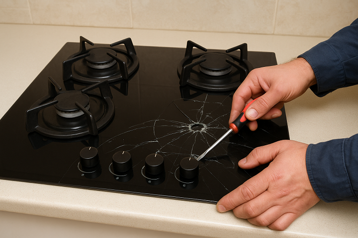 شکستن شیشه اجاق گاز رومیزی